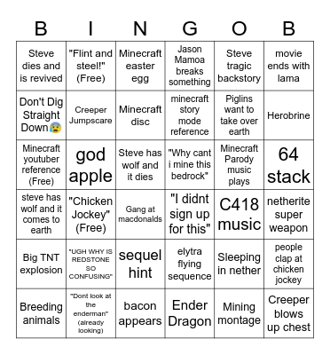 Minecraft movie dumb Bingo Card