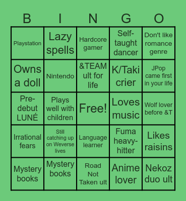 My &More Bingo Card