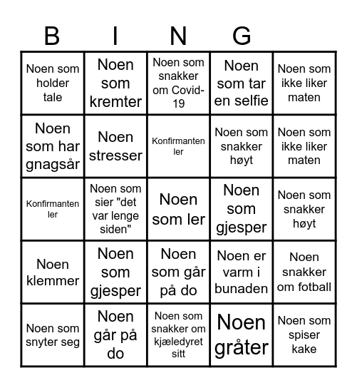 Konfirmasjon Bingo Card