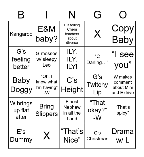 Operation Slippers Bingo Card
