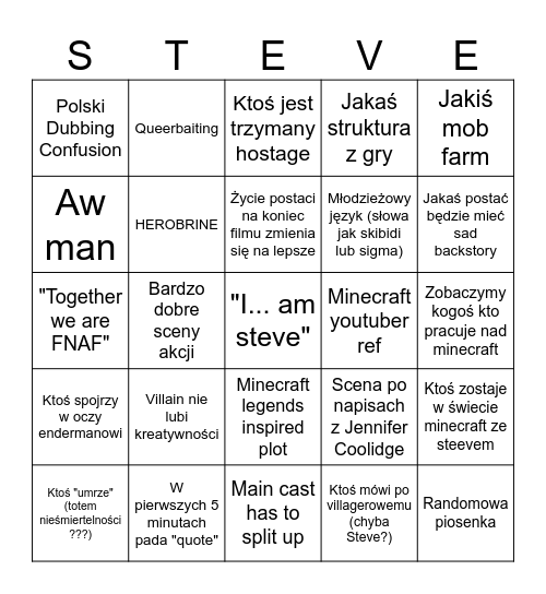 MC movie bingo Card