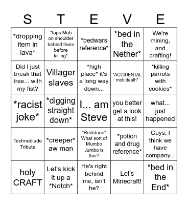 MINECRAFT MOVIE BINGO Card