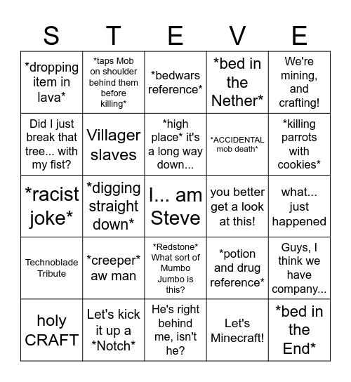 MINECRAFT MOVIE BINGO Card