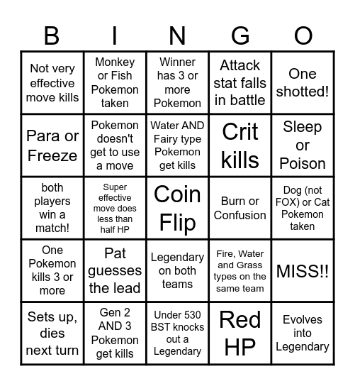 Then we fight bingo Luke Evolution Bingo Card