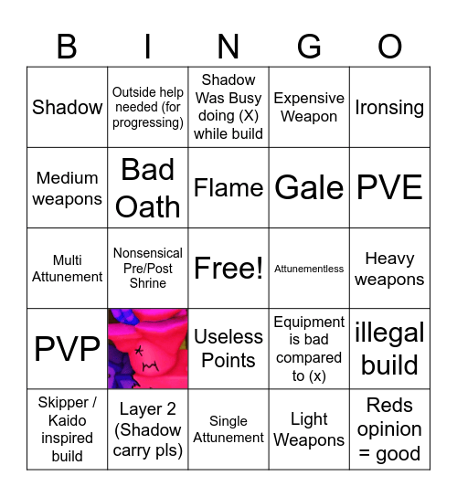 Reds Deepwoken Builds Bingo Card