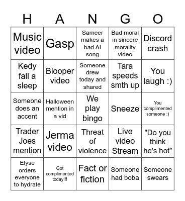 Hang Bingo Card