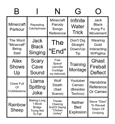 Minecraft Movie Bingo Card