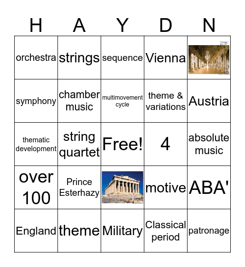 String Quartet & Symphony & Haydn Bingo Card
