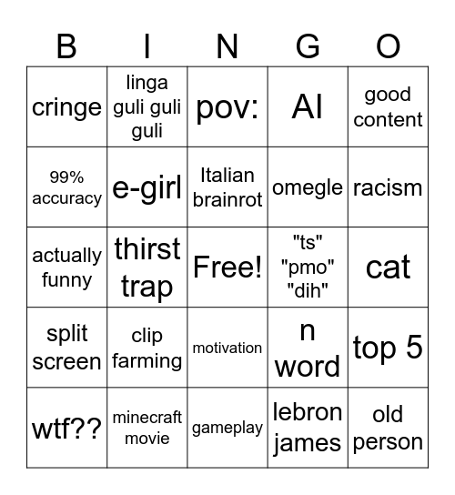 ig reels cirine Bingo Card