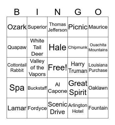 Hot Springs National Park Bingo Card