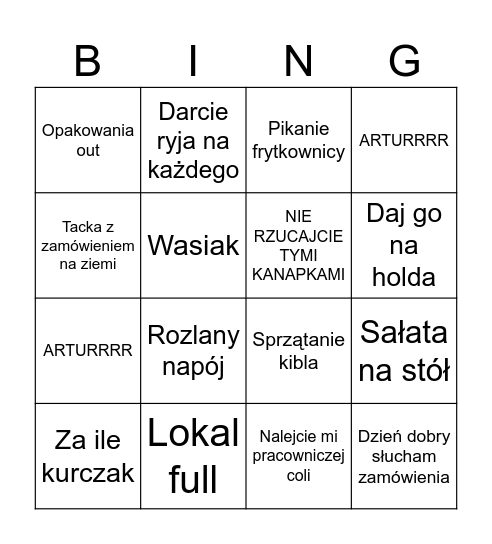 McDonalds Bingo Card