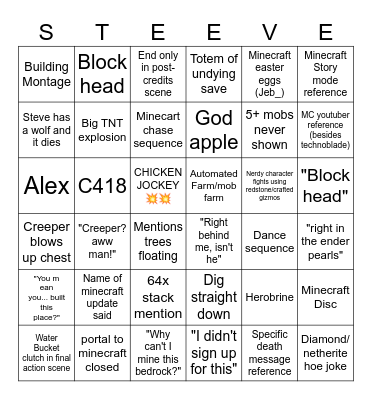 Minecraft Movie Bingo Card