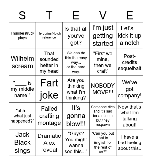 Minecraft Bingo Card