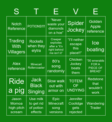 MINECRAFT MOVIE Bingo Card