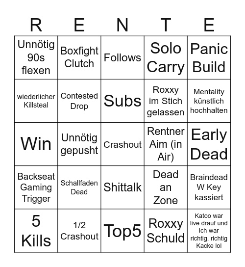 Katoo's Ü30 Rentner Bingo Card