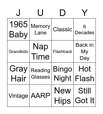 Judy's 60th Birthday!!! Bingo Card