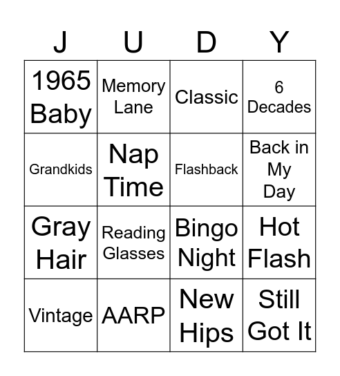 Judy's 60th Birthday!!! Bingo Card