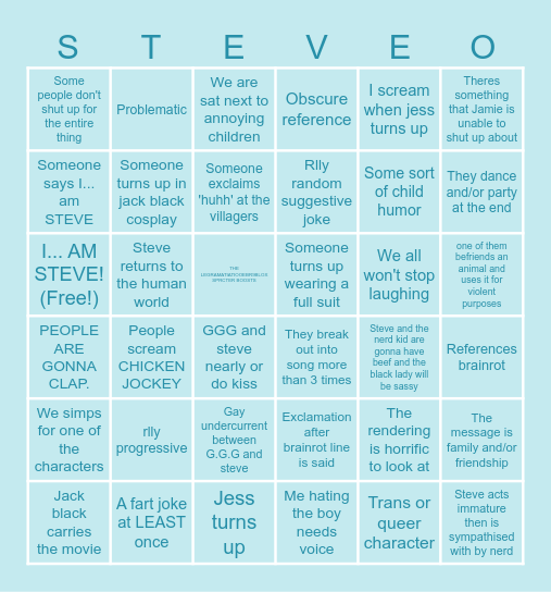 Minecraft movie (I...am Steve) Bingo Card