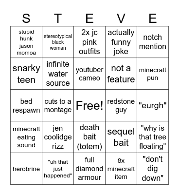 MINECRAFT MOVIE BINGO Card