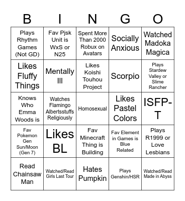 r u zack coded Bingo Card