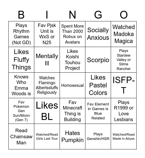 r u zack coded Bingo Card