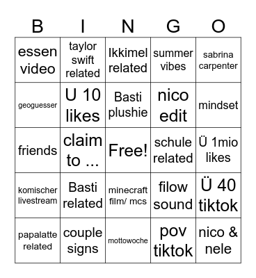 tiktok bingo Card