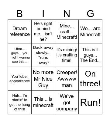Minecraft Movie Bingo Card
