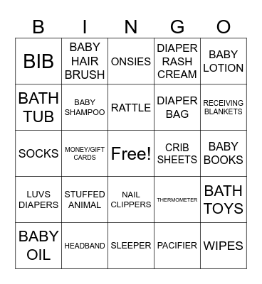 Baby Shower Gift Bingo Card