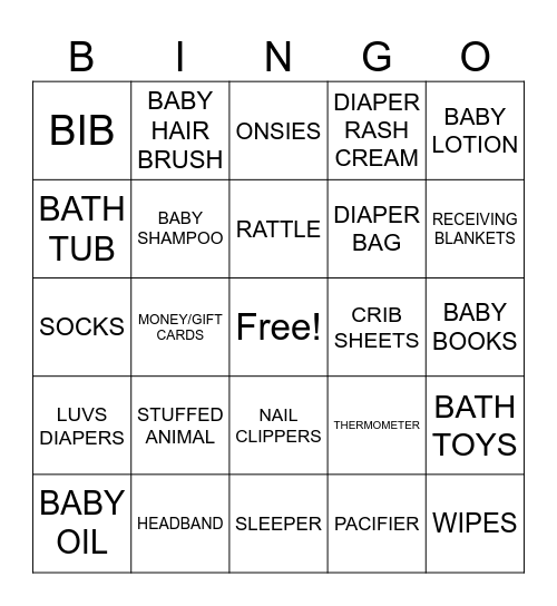 Baby Shower Gift Bingo Card