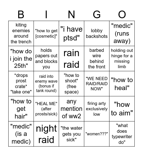 whizzbango Bingo Card