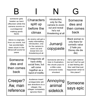 Minecraft movie bingo >_< Bingo Card