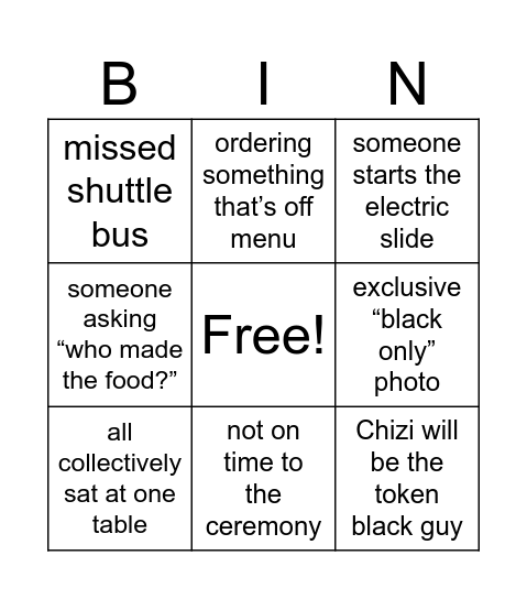 Black Delegation Bingo Card