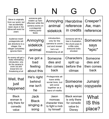 Minecraft movie bingo >_< Bingo Card