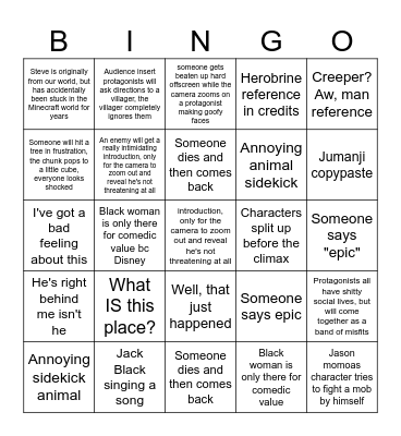 Minecraft movie bingo >_< Bingo Card