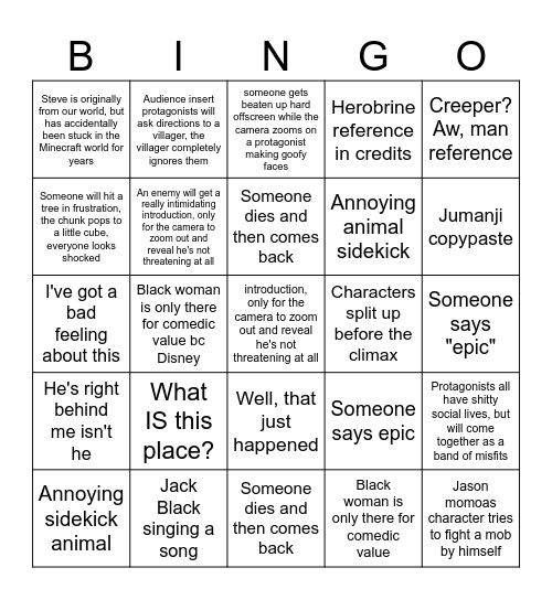 Minecraft movie bingo >_< Bingo Card