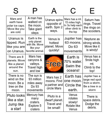 Outer Space Bingp Bingo Card