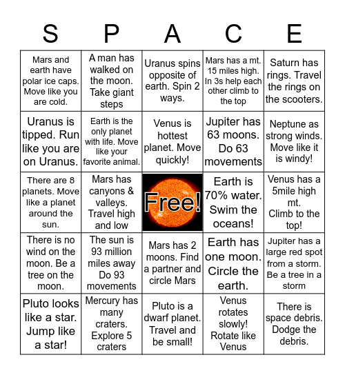 Outer Space Bingp Bingo Card