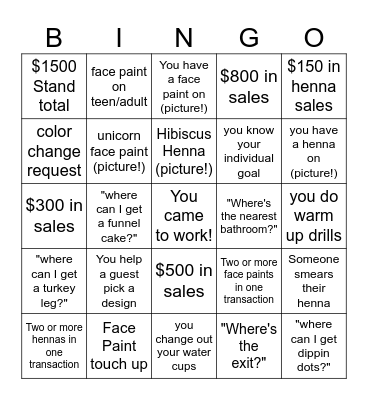 Body Art Bingo Card