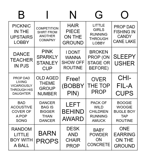 DANCE COMP BINGO! Bingo Card