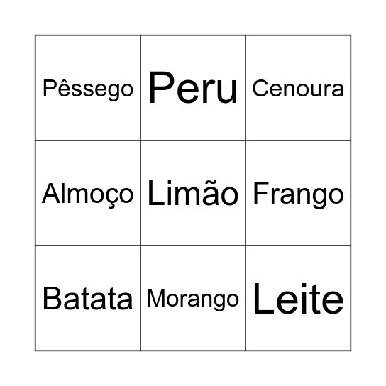 Bingo! -  A comida Bingo Card