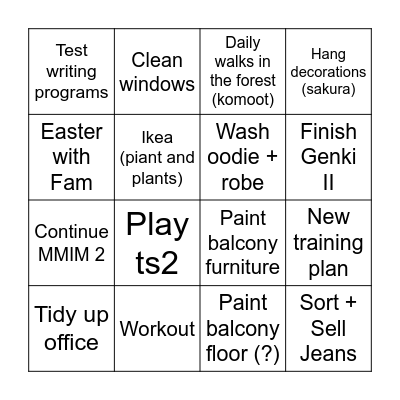 Vacation Plans Bingo Card