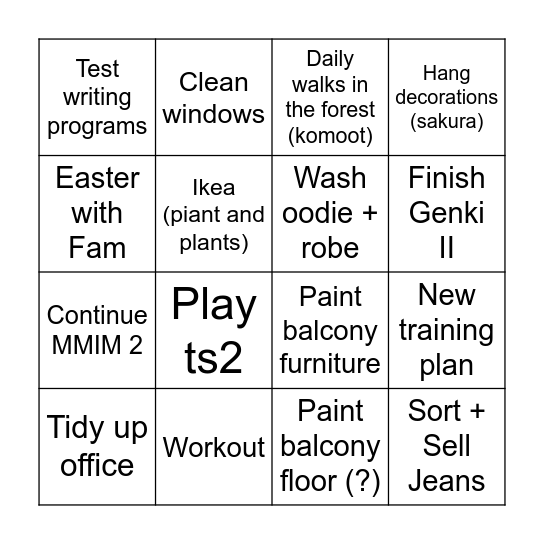 Vacation Plans Bingo Card