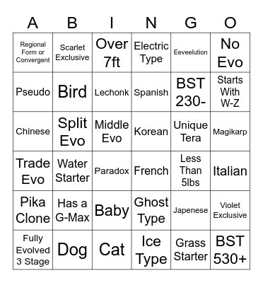 Pokemon Trading Bingo Card