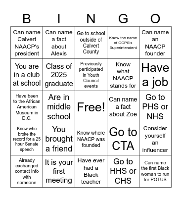 NAACP BINGO Card