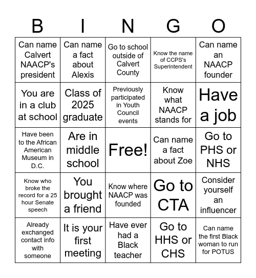 NAACP BINGO Card