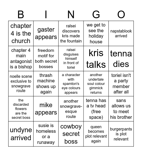 deltarune bingo Card