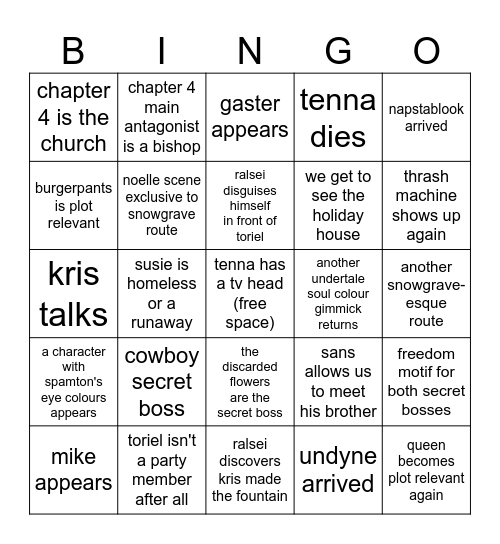 deltarune bingo Card