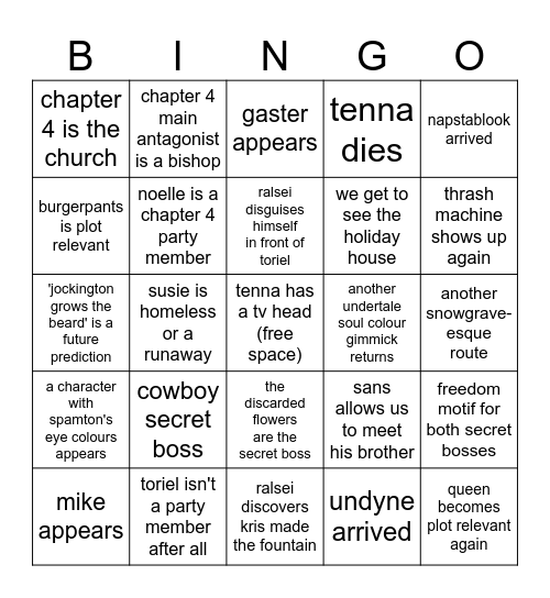 deltarune bingo Card