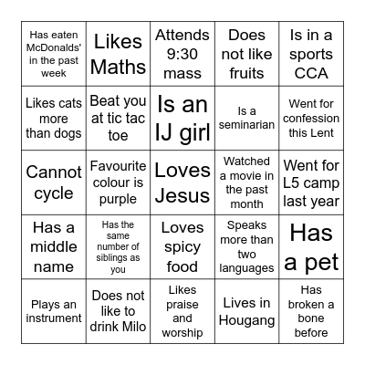 L6C Class Bingo! Bingo Card