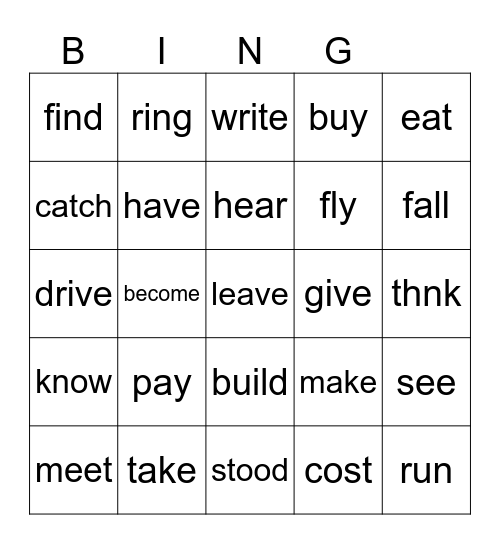 Irregular Verbs Bingo Card